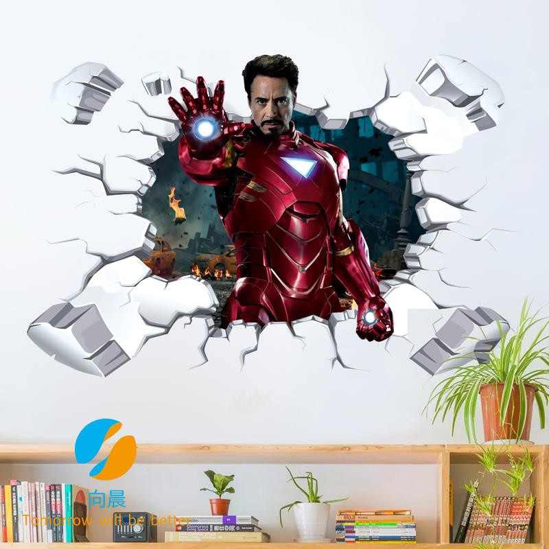 3D Superman Marvel poster Iron Man Waterproof Avengers Wall Sticker College Dormitory Bedroom