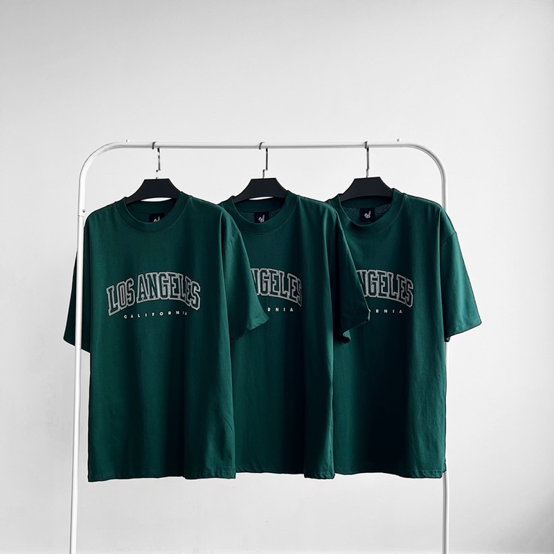 Áo thun tay lỡ nam nữ,in chữ Los màu xanh