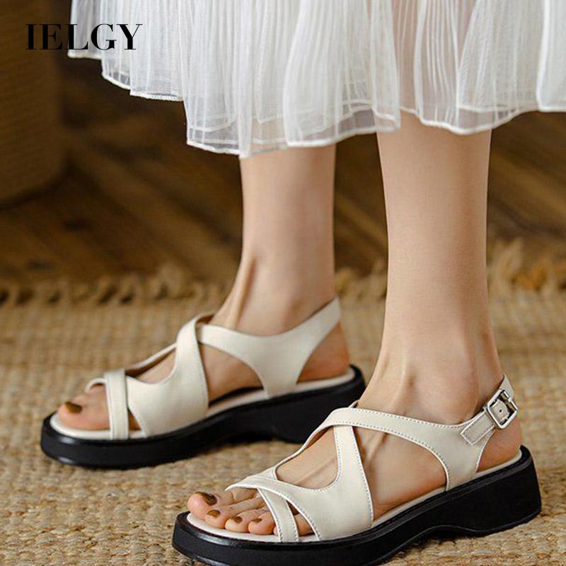 IELGY Xăng đan Đế Xuồng Quai Chéo Đơn Giản Thời Trang Cho Nữ