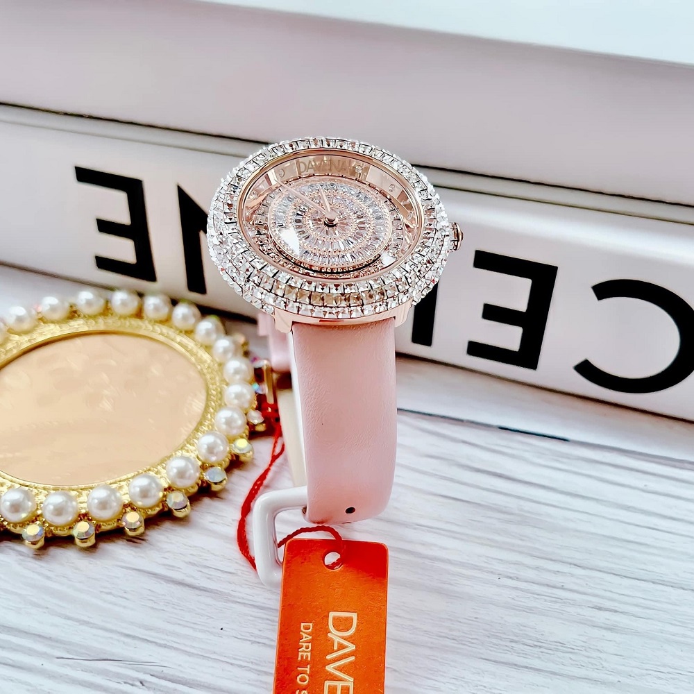 Đồng Hồ Nữ Davena 32091 Dây Da Hồng Rose Gold Chính Hãng 39mm