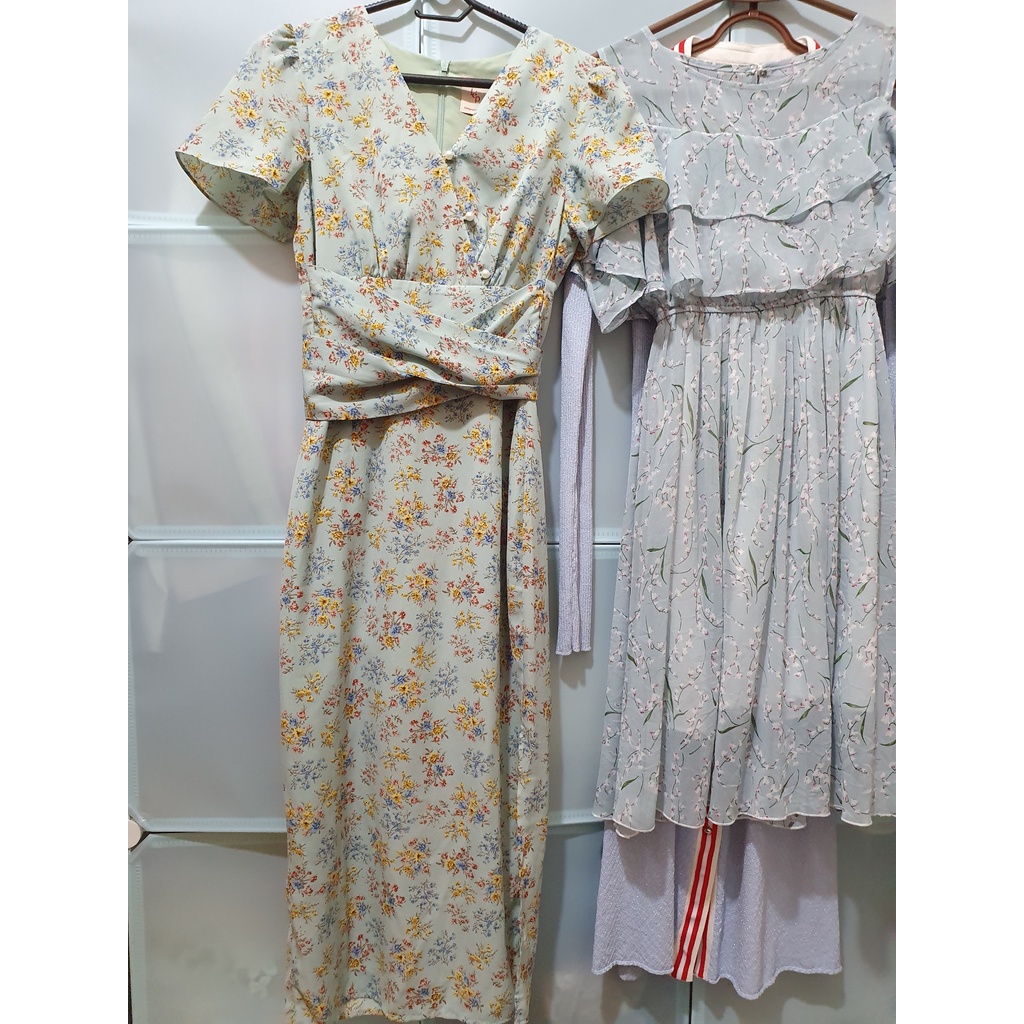 Đầm Lép yukata tay lơi hơi ôm body màu xanh dây cột eo Size S