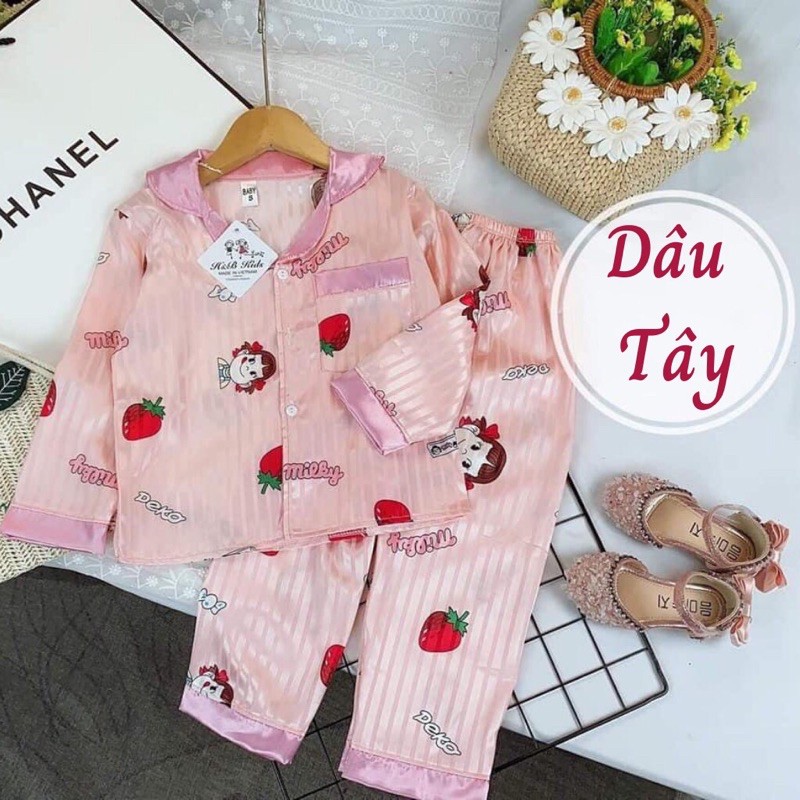 Bộ ngủ pijama chất lụa gấm hoạ tiết đẹp cho bé trai, bé gái (14-28kg) - Hirokids