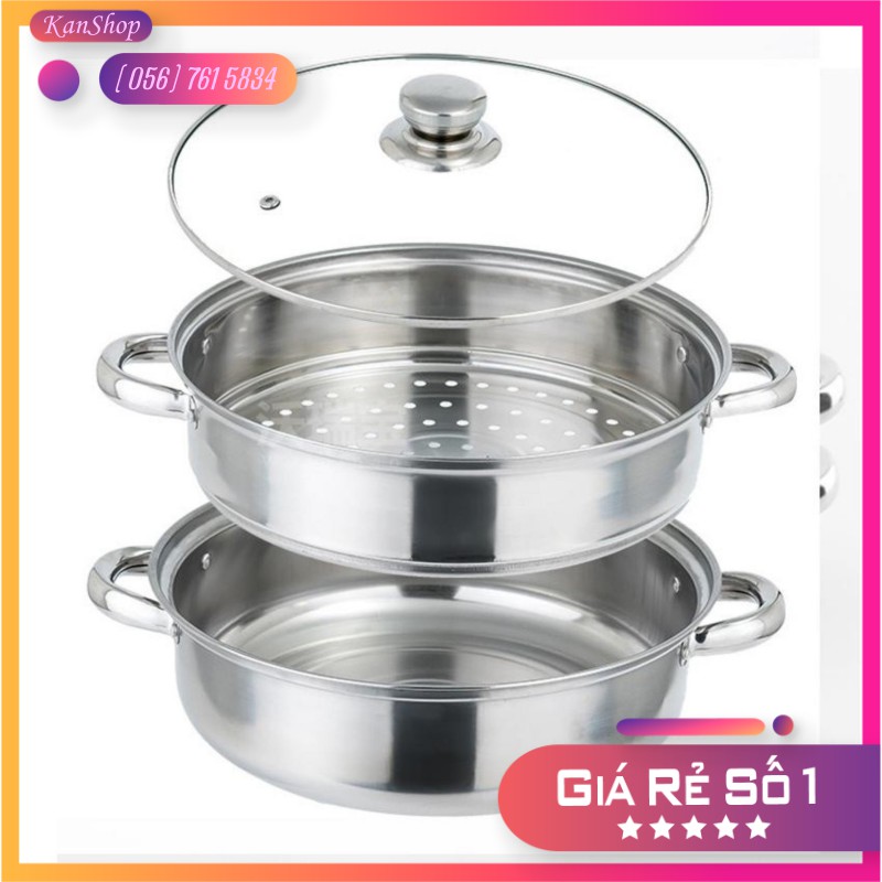 Nồi Hấp Inox 3 Tầng Đa Năng 28cm - Nồi Hấp Cao Cấp Không Gỉ Bền An Toàn Chống Trầy Đồ Xôi, Hâm Nóng Thước Ăn, Luộc Gà