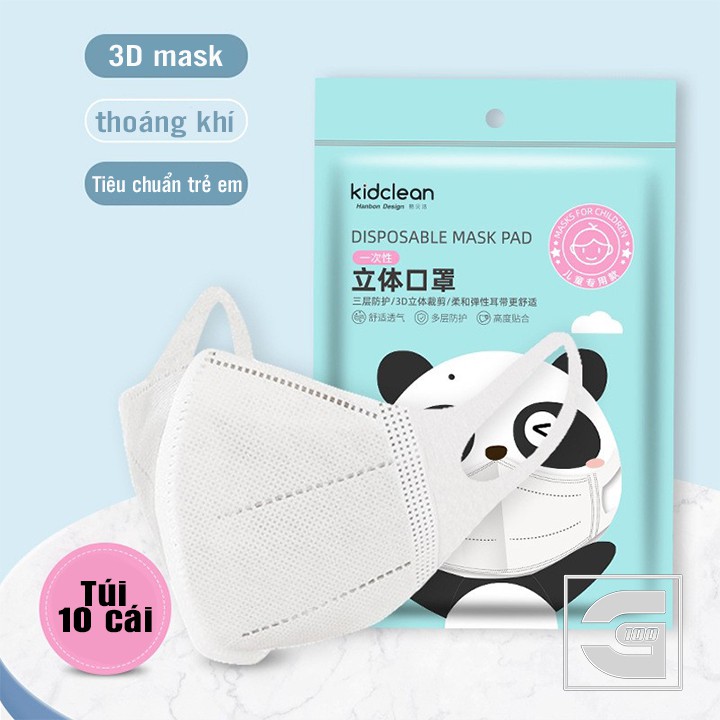 Túi 10 khẩu trang 3D mask dành cho trẻ em KidClean