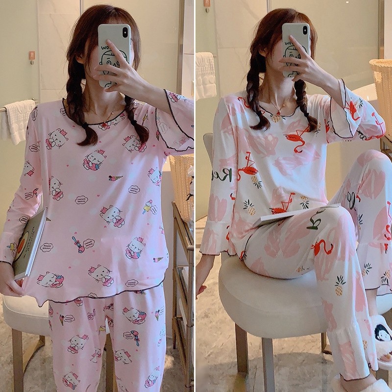 Bộ Đồ Ngủ Tay Dài In Hoạt Hình Dễ Thương