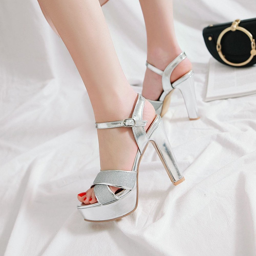 Giày cao gót bảng quai chéo kim tuyến viền da cao cấp