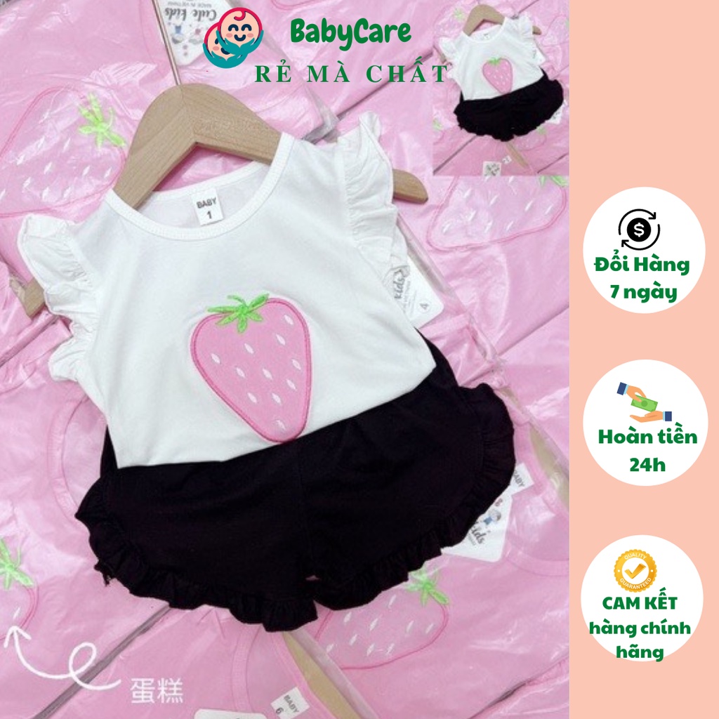 Sale! Bộ quần áo trẻ em cộc tay họa tiết Quả Dâu Siêu Cute Cho Bé Gái (Sz Từ 6-18kg)