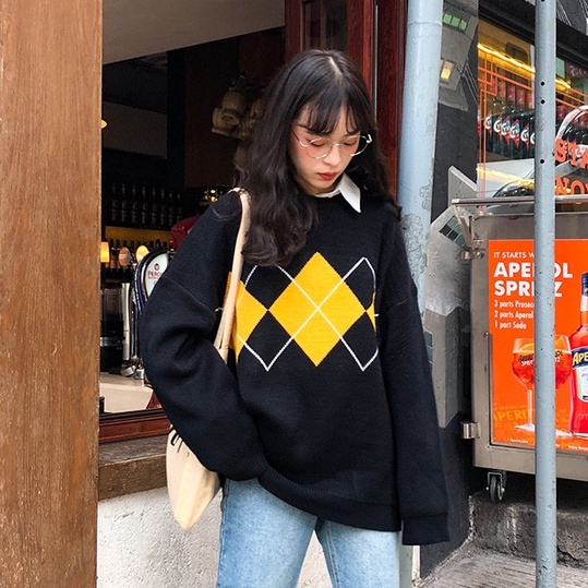 Xiaozhainv Áo Sweater Tay Dài Dáng Rộng Thời Trang Retro Hàn Quốc Cho Nữ