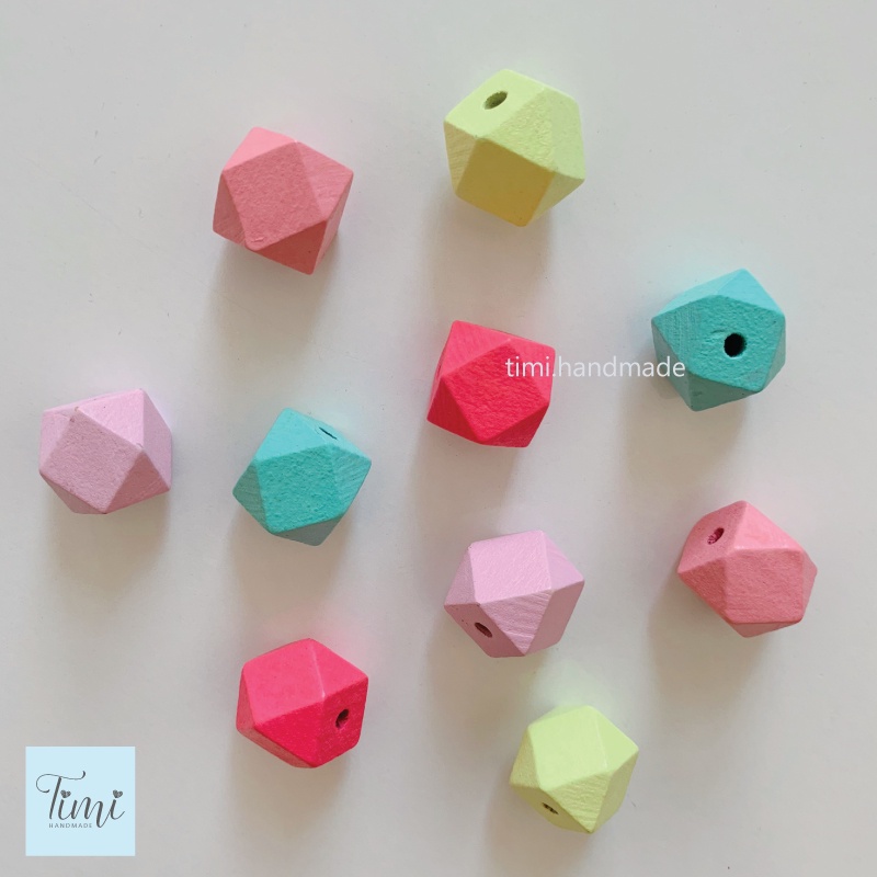 10 hạt gỗ đa giác/lục giác màu pastel  làm macrame, đồ handmade