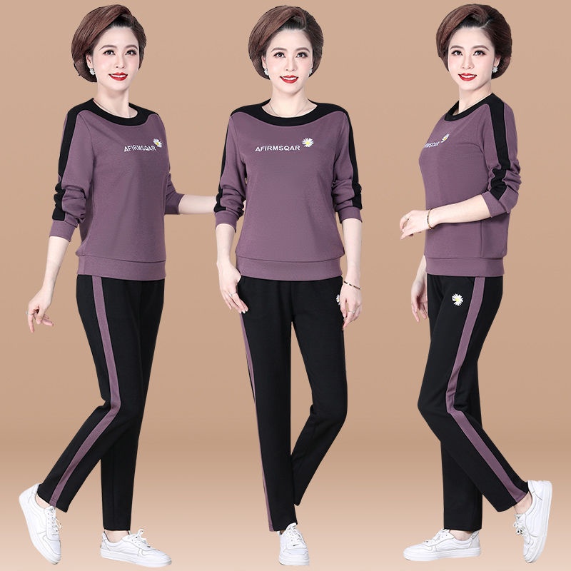 Bộ đồ đơn/bộ thể thao mùa thu cho bà mẹ trung niên hai chiếc dài tay xuân và 50 phụ nữ cao tuổi