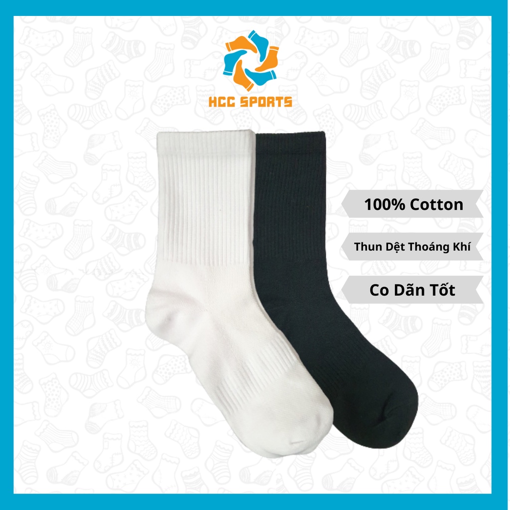 Tất Vớ Nam Nữ Trơn Cổ Cao Thời Trang Cotton Thoáng Mát Co Giãn Tốt, Tất Vớ Dệt Kim Trơn Cao Cổ Dày Dặn Thoáng Khí