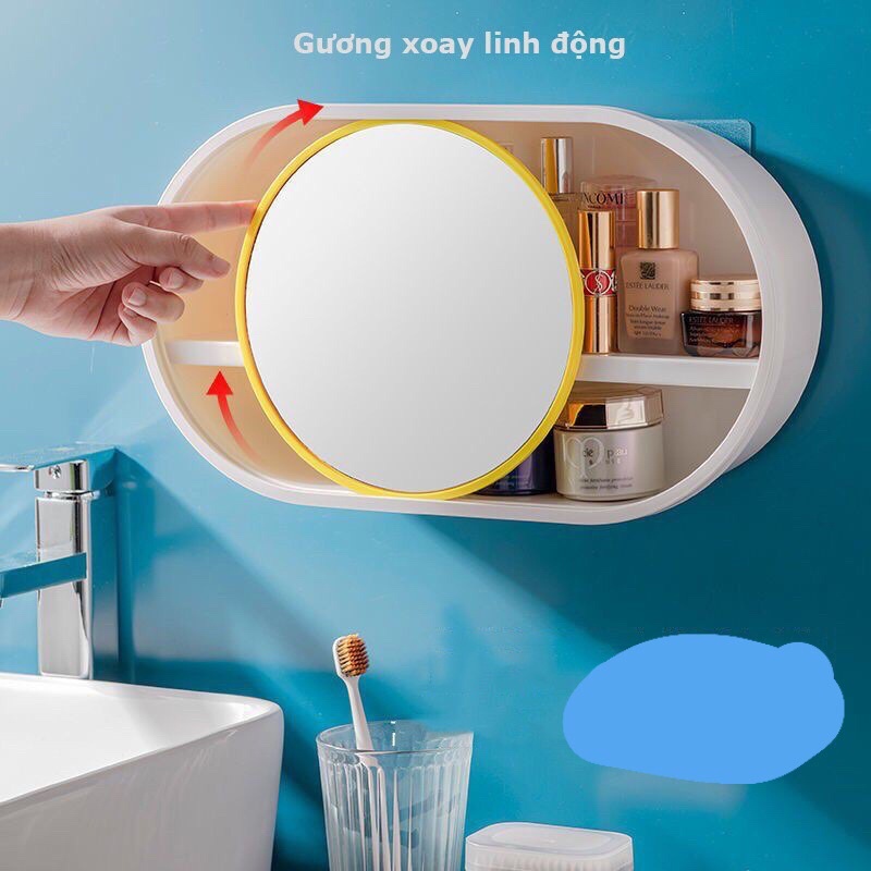 Tủ treo tường đựng mĩ phẩm chống nước 3 chiều có gắn gương kiêm cửa trượt sang 2 bên tiện