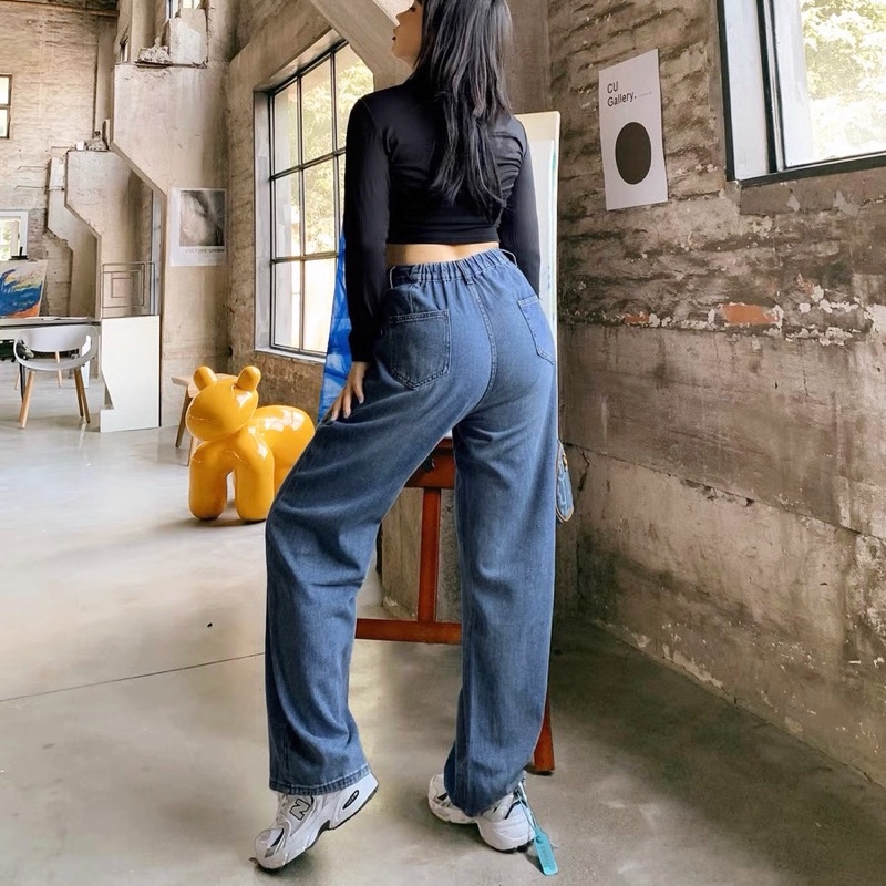 Quần jean ống suông bigsize lưng chun