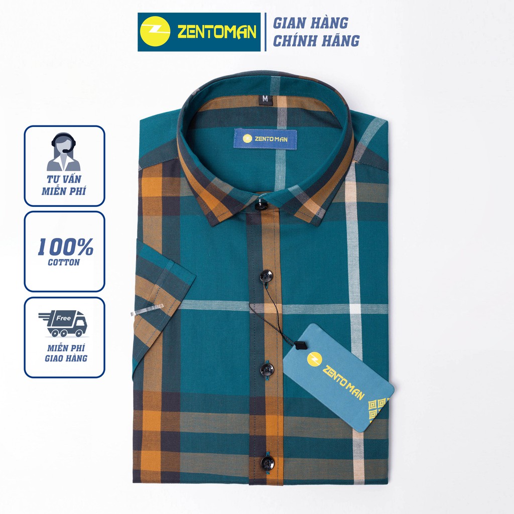 [HQFA88- mã giảm 20k] ZENTOMAN - Áo sơ mi nam ngắn tay họa tiết kẻ BBR công sở mềm mịn thoáng mát form rộng size 2XL