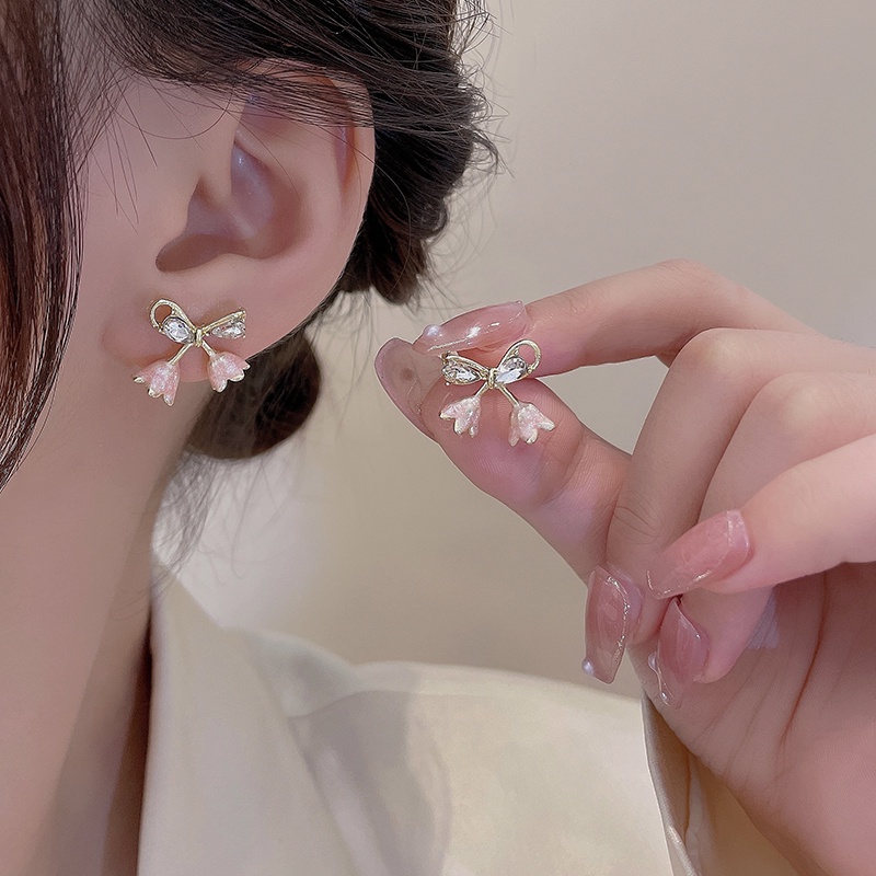 Bông Tai Mạ Bạc 925 Hình Chuông Hoa Lan Màu Sắc Hồng Phong Cách Hàn Quốc Dành Cho Nữ