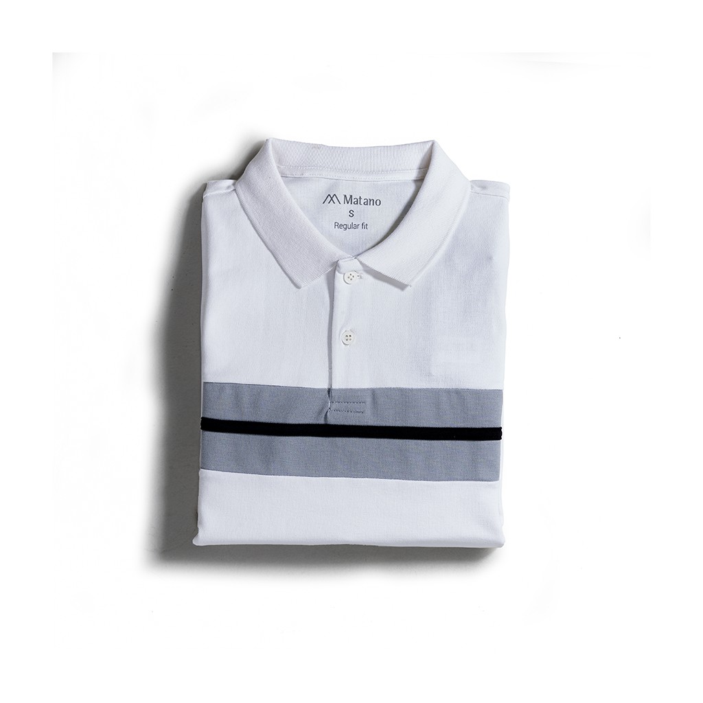 Áo thun polo nam trắng có cổ đẹp MATANO - Áo phông polo nam cổ trụ bẻ, vải cá sấu cotton cao cấp, phối màu kẻ ngang 024 | BigBuy360 - bigbuy360.vn