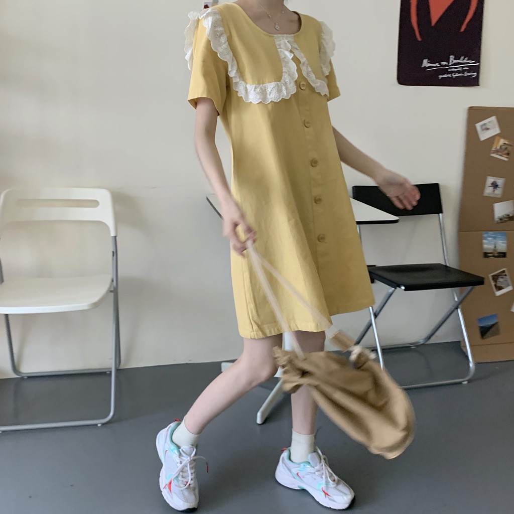Xiaozhainv Đầm tay ngắn thiết kế dáng rộng phong cách thời trang Hàn Quốc cho nữ | BigBuy360 - bigbuy360.vn