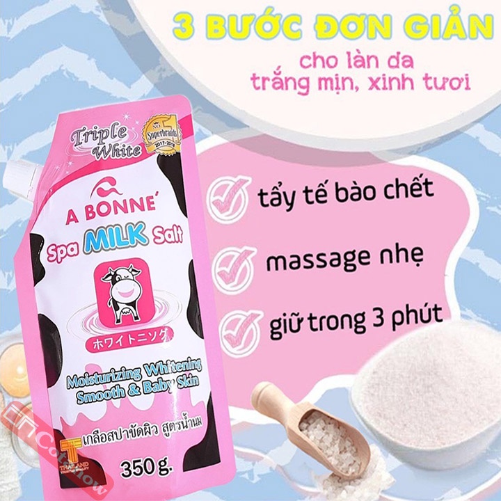 Muối Tắm Sữa Bò Abonne 350g Thái Lan, Tẩy Tế Bào Chết Body và Da Mặt, Thơm Hương Sữa Tươi - COTANOW