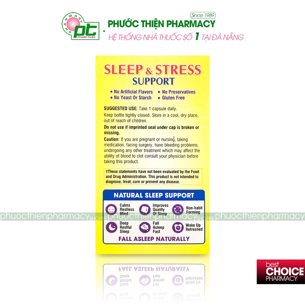 Viên uống giúp ngủ ngon và giảm lo âu, căng thẳng MediUSA Sleep & Stress Support Lọ 30 Viên