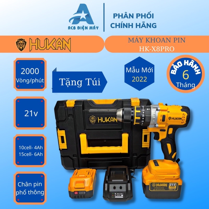 Máy khoan pin HUKAN X8 PRO 21V tặng kèm túi đựng