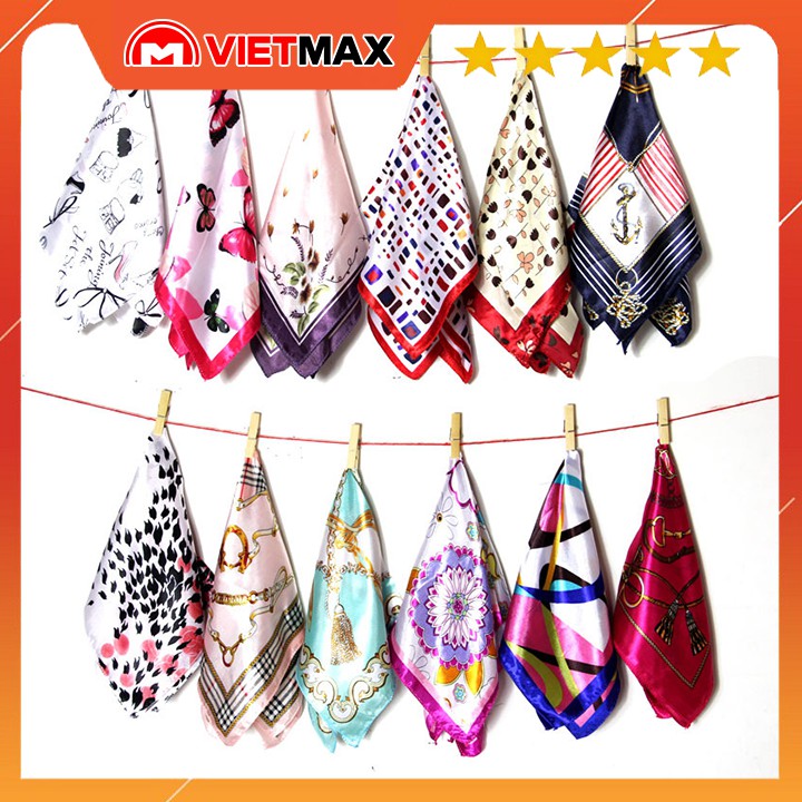 Khăn Lụa Satin Quàng Cổ Kiêm Buộc Tóc Thanh Lịch 50x50 cm  Phong Cách Cổ Điển Cho Nữ