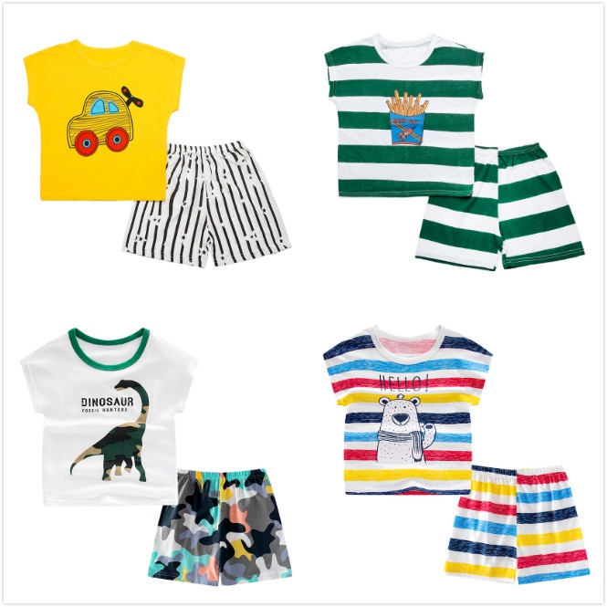 Bộ ÁO Thun + QuầN NgắN Cotton, In HọA TiếT HoạT HìNh Cho Bé (2-15 TuổI)