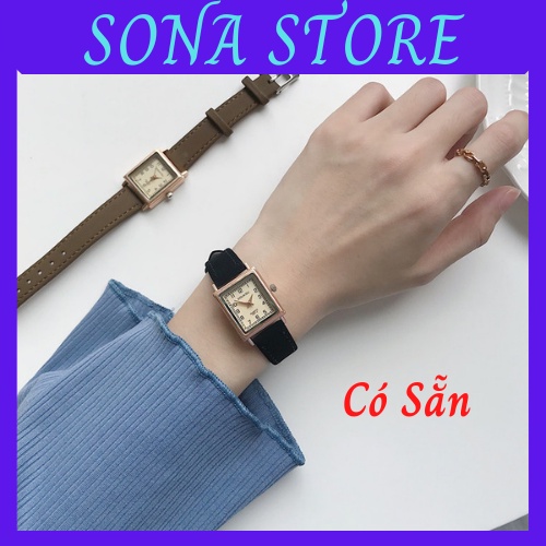 Đồng hồ nữ dây da chính hãng đẹp giá rẻ thời trang mặt vuông Hàn Quốc cao cấp chống nước chống xước nhỏ sang Doukou DH1