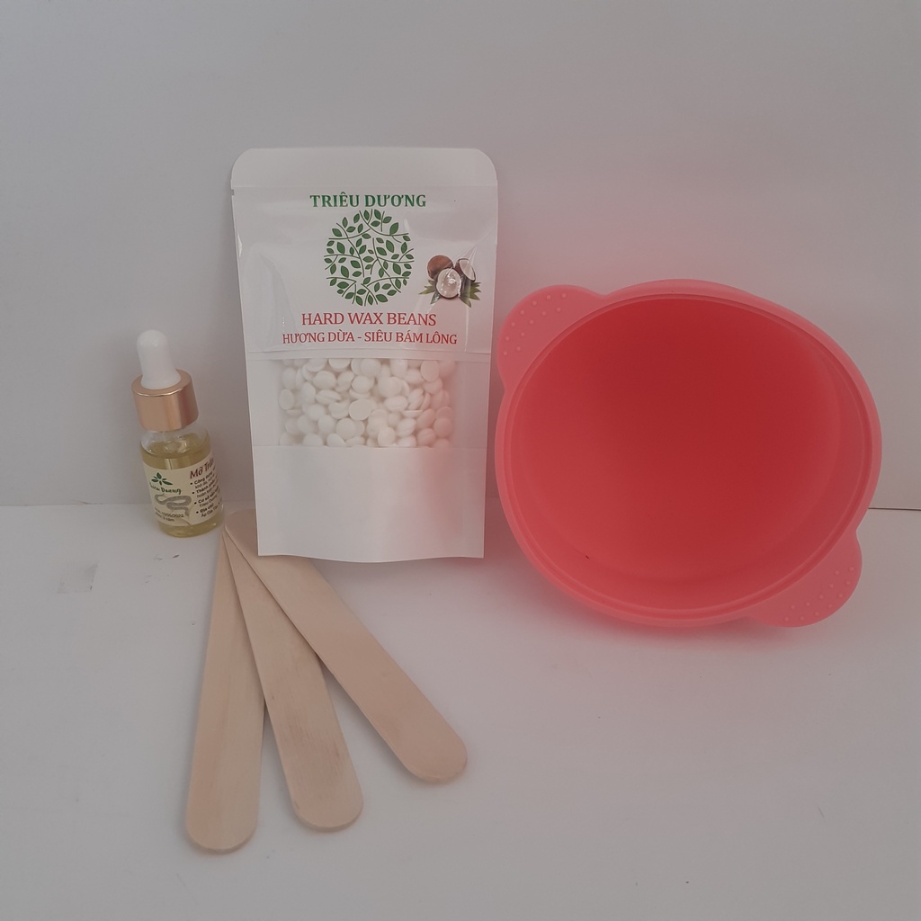 combo 1 chén chống dính silicon + sáp wax lông nóng cao cấp 50g + mỡ trăn 10ml, (tặng kèm que lấy sáp + đồ dũa móng)