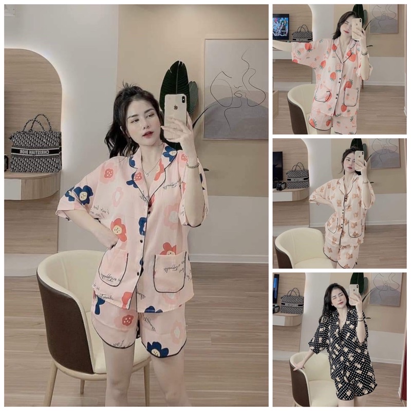 Đồ Bộ Pijama Nữ Lụa Mango Cao Cấp,Tay Dơi Quần Đùi,Hàng Thiết Kế,Chất Vải Mềm Mịn,Siêu Mát MG02