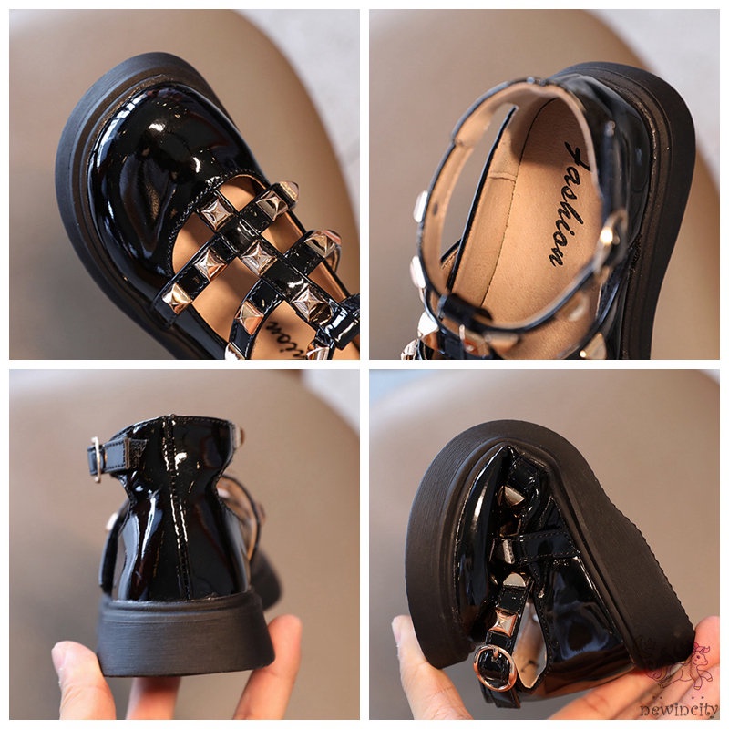 Giày Búp Bê Da Bóng Đính Đinh Tán Cho Bé Gái