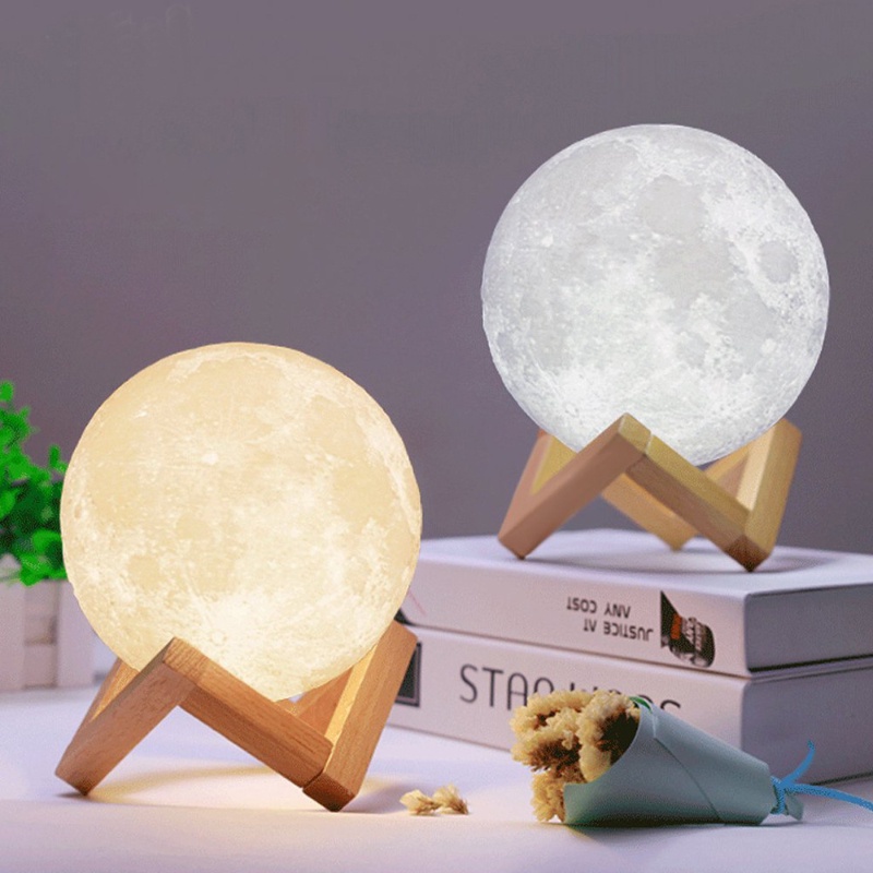 Đèn Ngủ LED 3D Hình Mặt Trăng 8/10/12CM Có Thể Sạc Lại Tiện Dụng Trang Trí Nhà Cửa