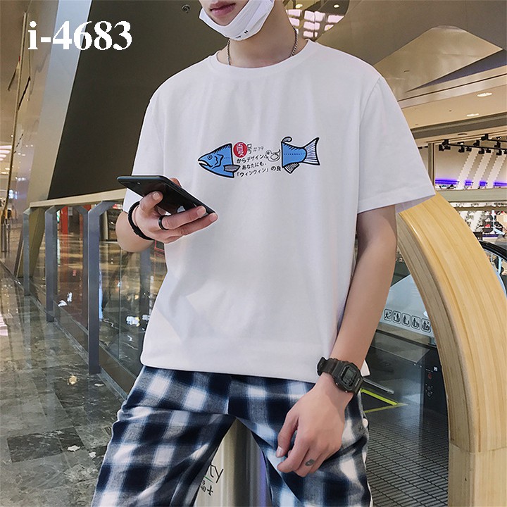 M4683 Bỏ Sỉ Áo Thun Unisex Nam In Con Cá