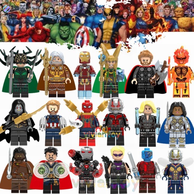 Đồ Chơi Lắp Ráp Lego Nhân Vật Siêu Anh Hùng Marvel Thor Loki Hela Odin Iron Man Spiderman