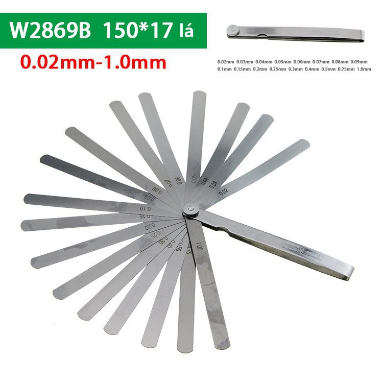 Thước căn lá 0.02~1.00mm 17 lá -Chiều dài lá 150mm