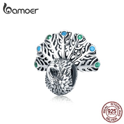 Hạt Trang Sức Bamoer bạc Hình Chim Công 3d Sang Trọng Cỡ 3mm