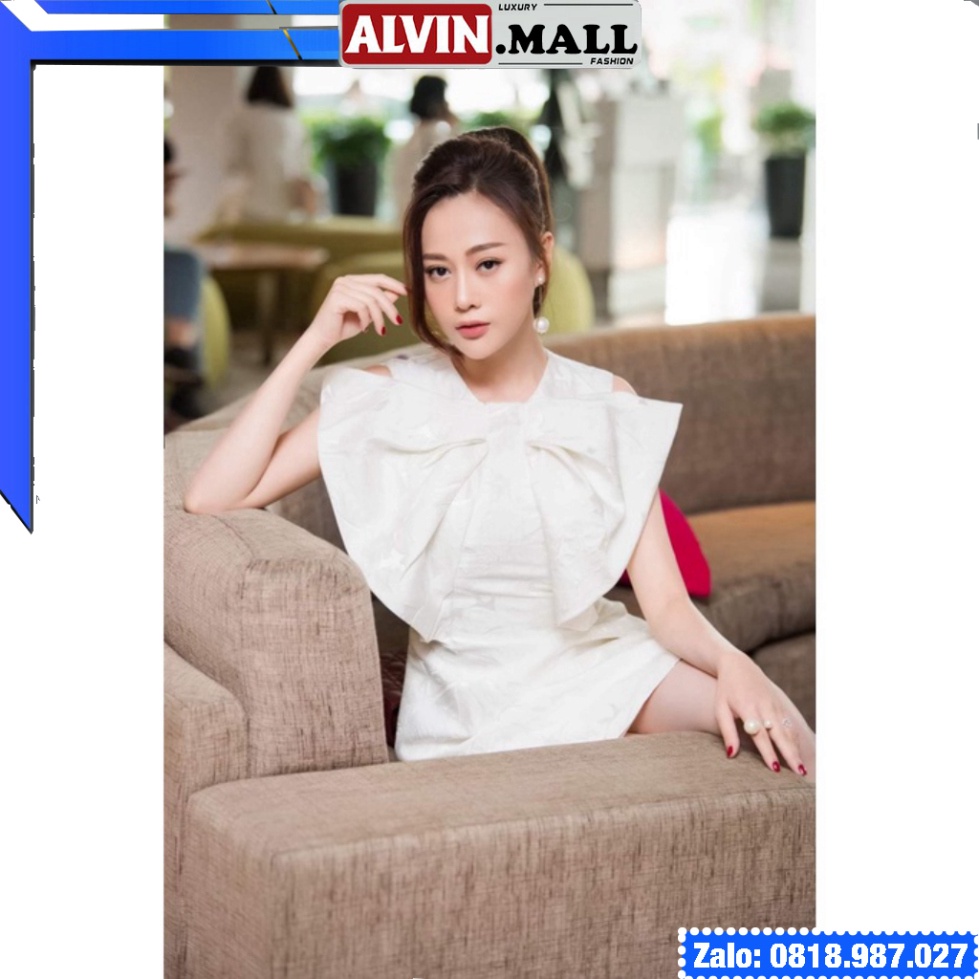 🔥𝓠𝓾ả𝓷𝓰 𝓒𝓱â𝓾 CAO CẤP🔥  Đầm xòe ngắn gấm nơ ngực sát nách đính ngọc tay bèo màu trắng ladyvin giá rẻ đẹp dự tiệc
