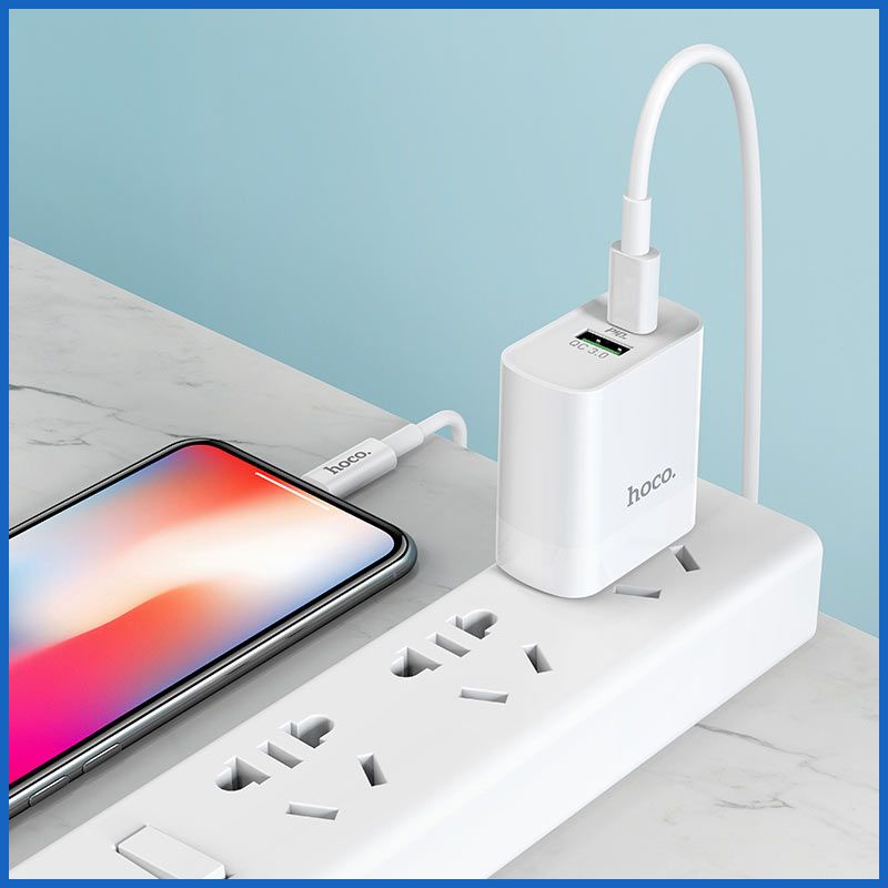 Cốc sạc Hoco C80-C80A 2 cổng ( USB + Type- C ) PD 18W, sạc nhanh 3.1A, Q.C 3.0 ( EU )