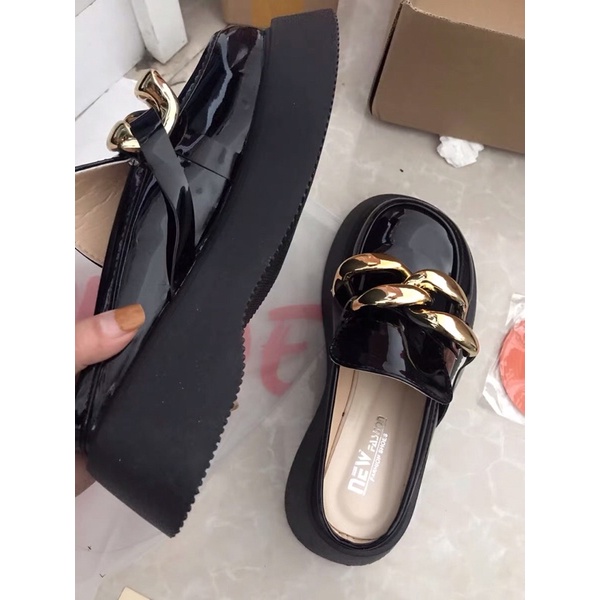 GIÀY OXFORDS THẤP CỔ MŨI TRÒN TO ULZZANG có xích đế thấp gót