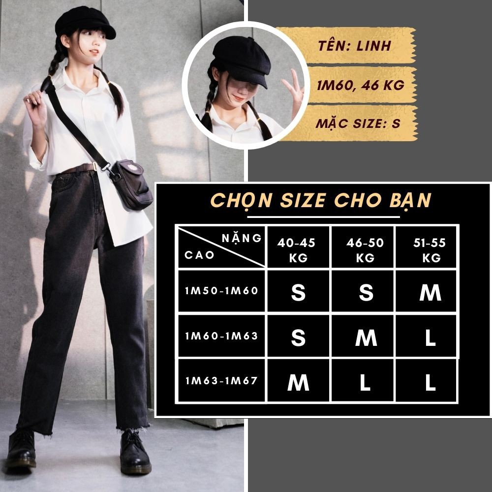 Quần Baggy Jean Nữ (Có Cả Bản Trơn Và Rách Gối) Cạp Cao Màu Đen Xám Khói Ôm Eo, Che Khuyết Điểm Thương Hiệu GUF | BigBuy360 - bigbuy360.vn