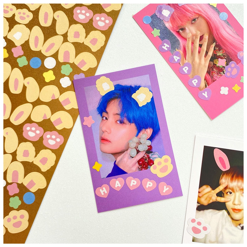 Tấm sticker tai thỏ decor toploader, trang trí