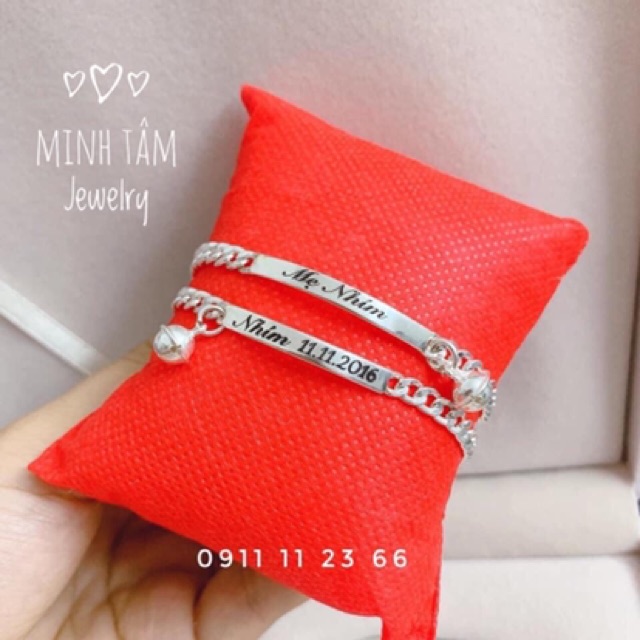 Lắc tay đôi khắc tên cho mẹ và bé bạc ta- Minh Tâm Jewelry