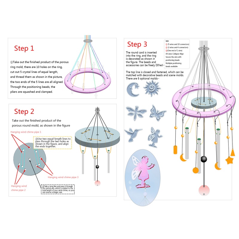 Khuôn Silicone Làm Chuông Gió / Mặt Trăng / Bướm / Mặt Trời Bằng Epoxy Độc Đáo DIY