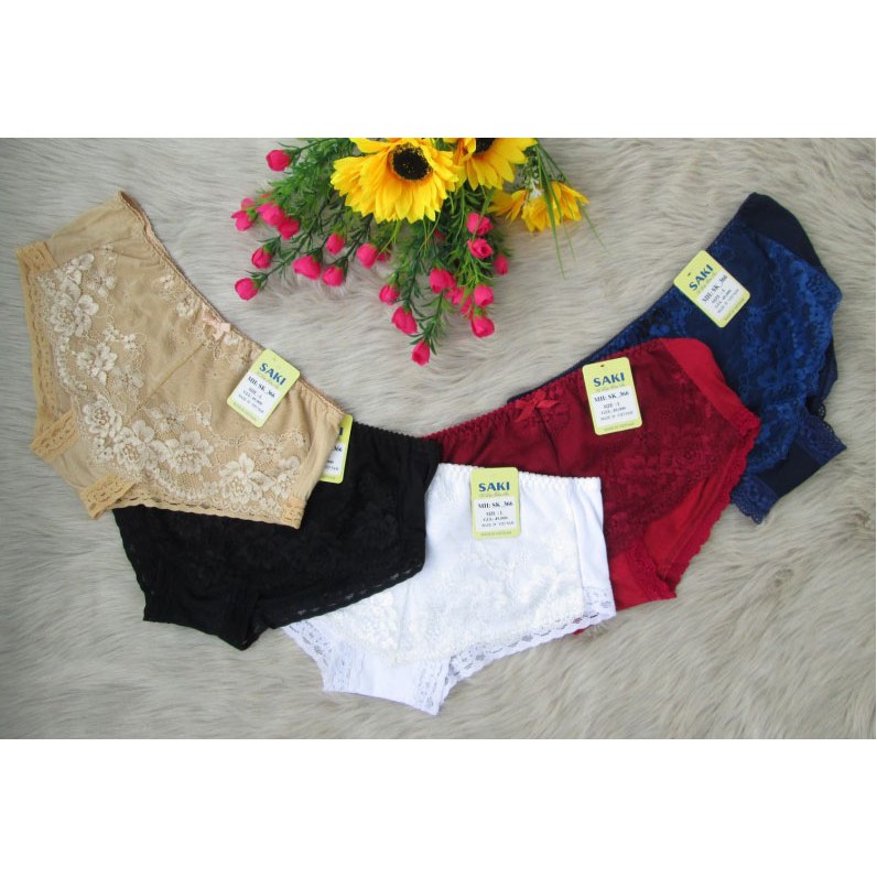 QUẦN LÓT NỮ LƯNG CAO THUN LỤA PHỐI REN SAKI
