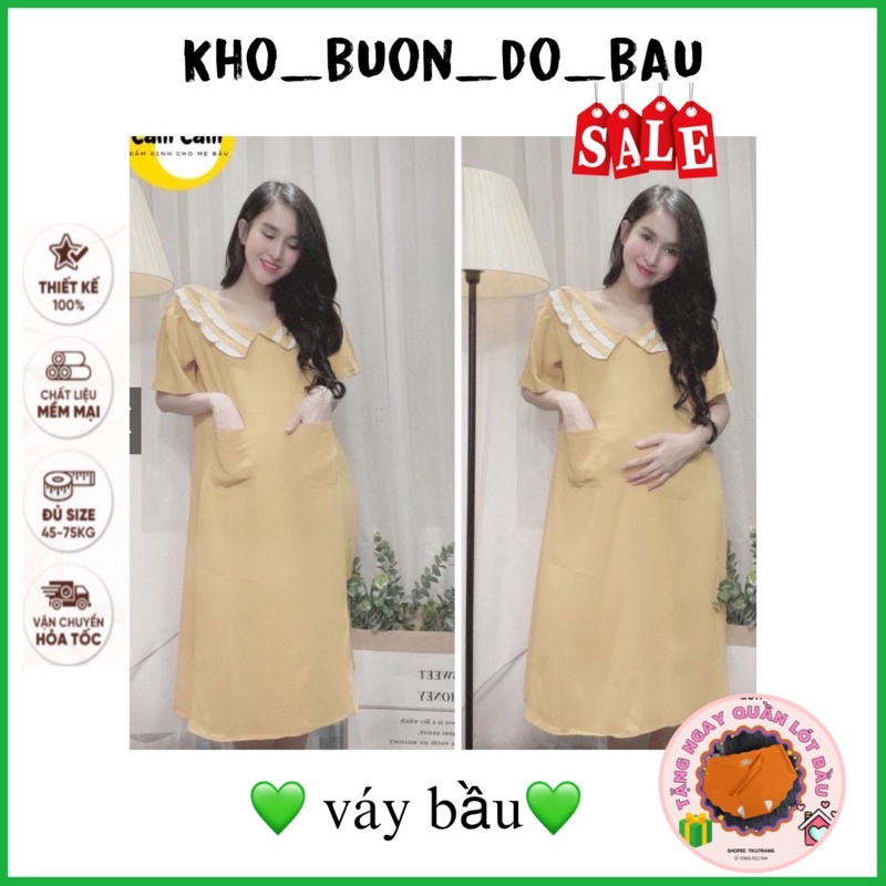 Váy Bầu Đũi Cổ Bèo Tay Lỡ Dáng Xuông Dài 1m (Hàng Đổ Shop) tkutrang