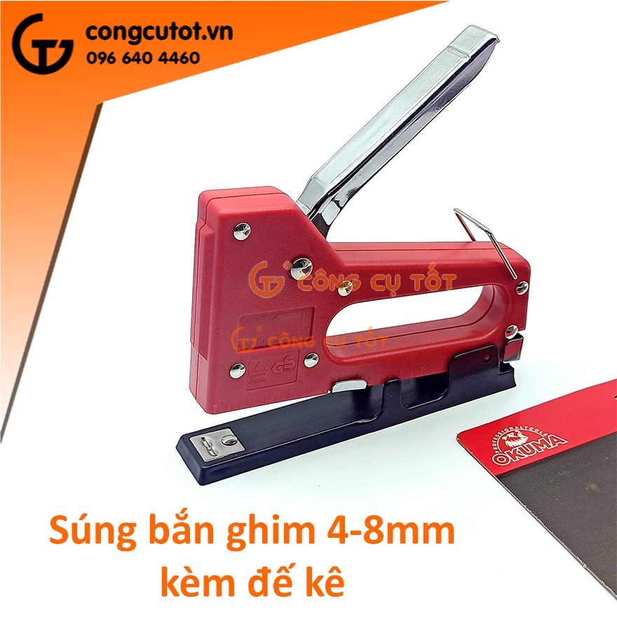 Súng bắn kim gỗ và giấy 4-8mm Okuma ST-707A&amp;S kèm đế kê đóng gáy sách