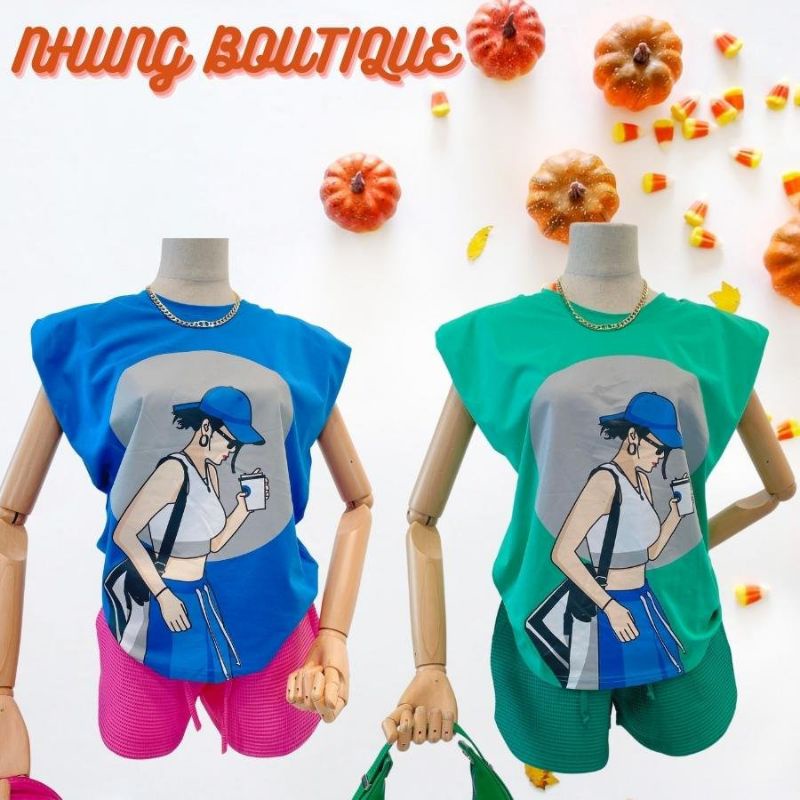 Áo Thun Nữ Cao Cấp Nhung Boutique, Áo Độn Vai Sang Chảnh, Thun  Cotton 100% Siêu Mịn Mát
