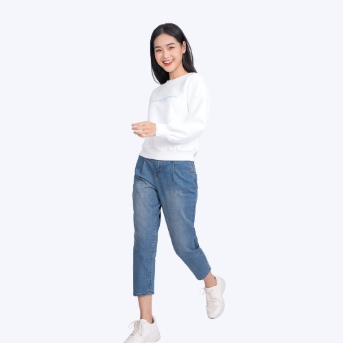 Quần Jean baggy nữ YODY cạp cao ống lửng chất bò co giãn tốt QJN3076