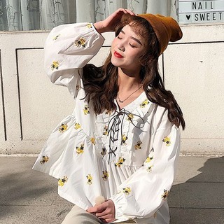 CiCi💎 Áo babydoll ulzzang thêu chùm hoa nhỏ