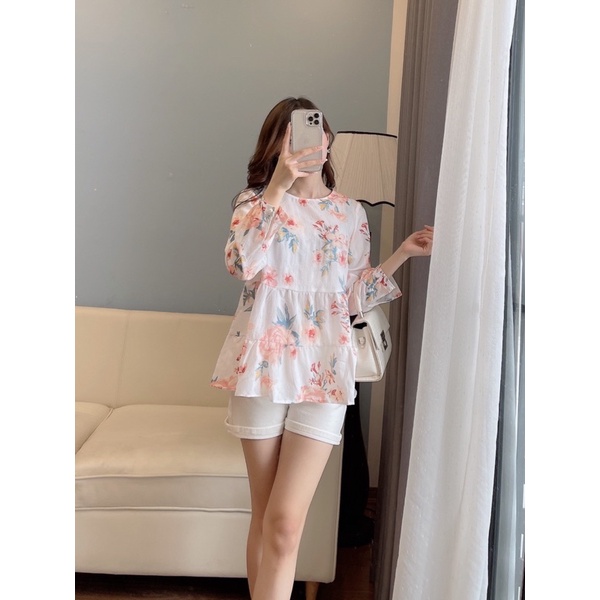 Áo hoa babydoll ba tầng