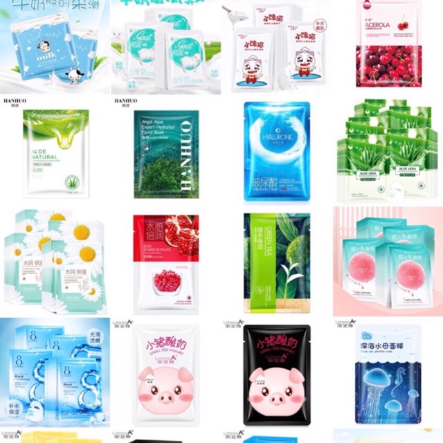 Combo 100 miếng mặt nạ giấy Bioaqua, Maycreate... nội địa Trung tổng hợp các loại